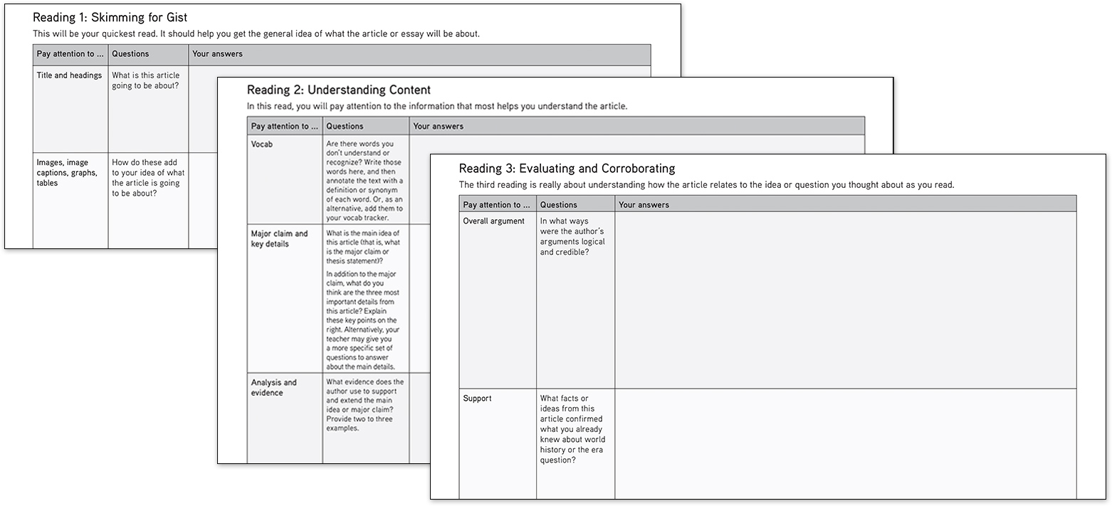 Image preview of Three Close Reads worksheet.