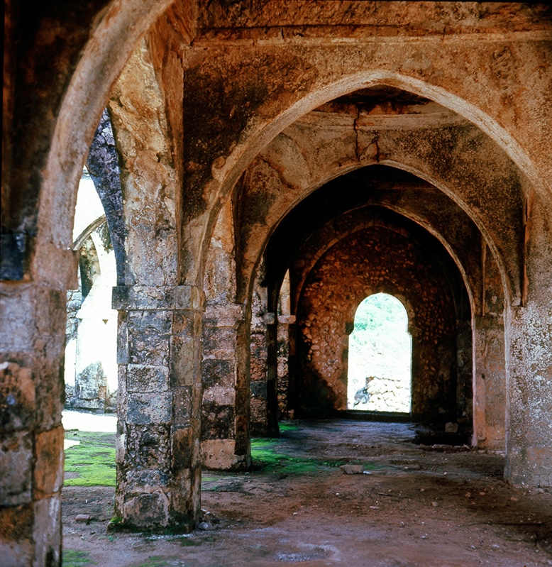 The ruins of the grand Mosque of Kilwa, first built in the thirteenth century and extended in the fifteenth, which demonstrates the importance of Islam to the ruling class of this East African city-state. Kilwa eventually went into decline due to changes in the trading system in the region. via Getty Images