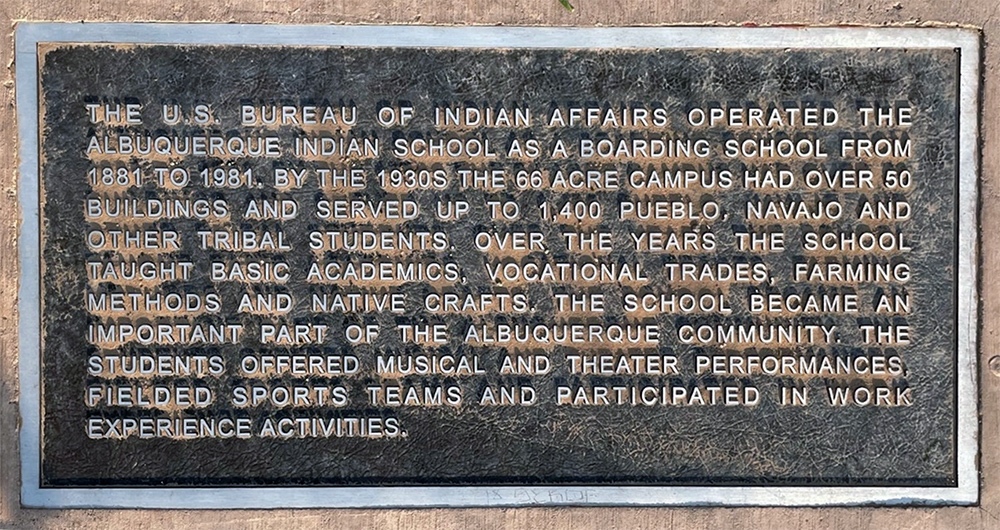 A plaque to commemorate the Albuquerque Indian School