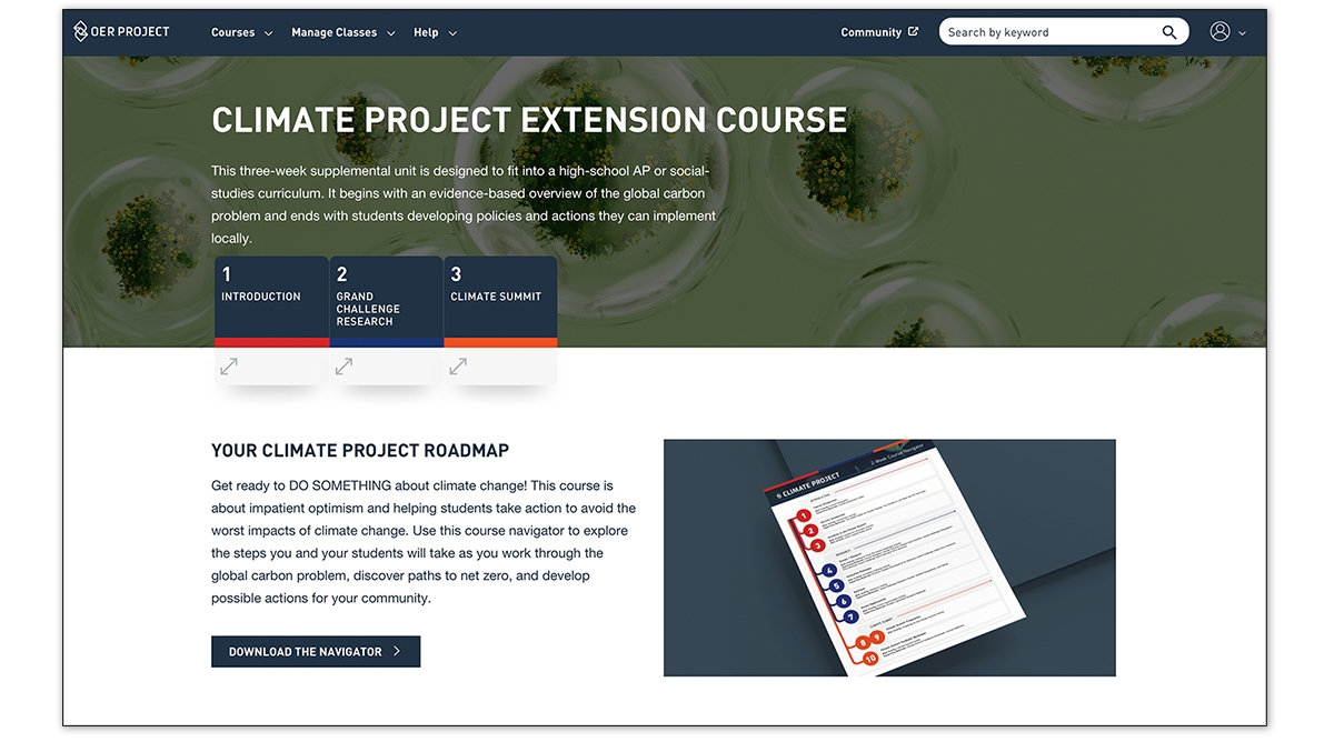 preview of the climate project extension course page