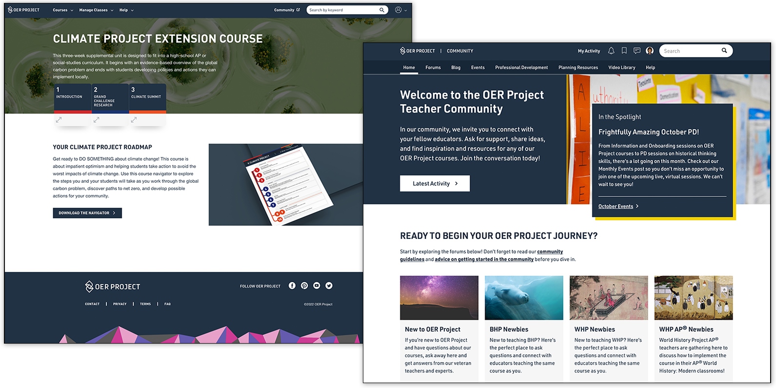 Climate Project Extension course (left) and the OER Project Teacher Community (right)