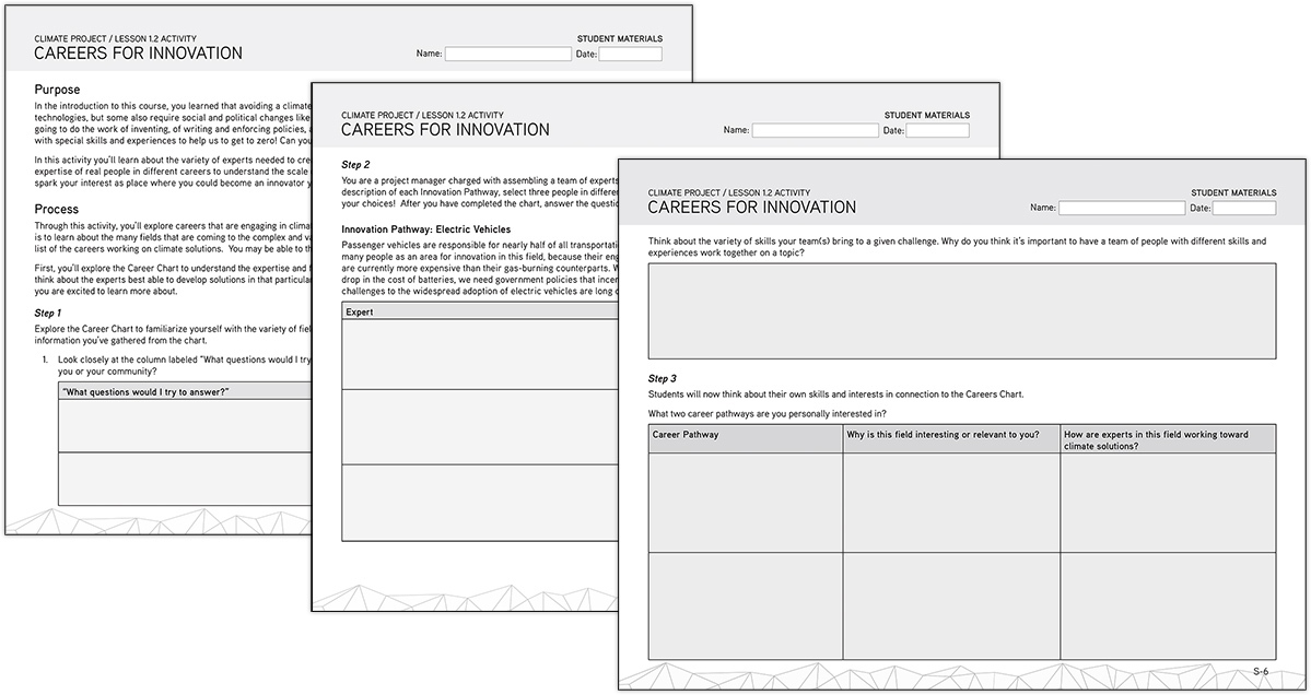 Careers for Innovation activity worksheets.