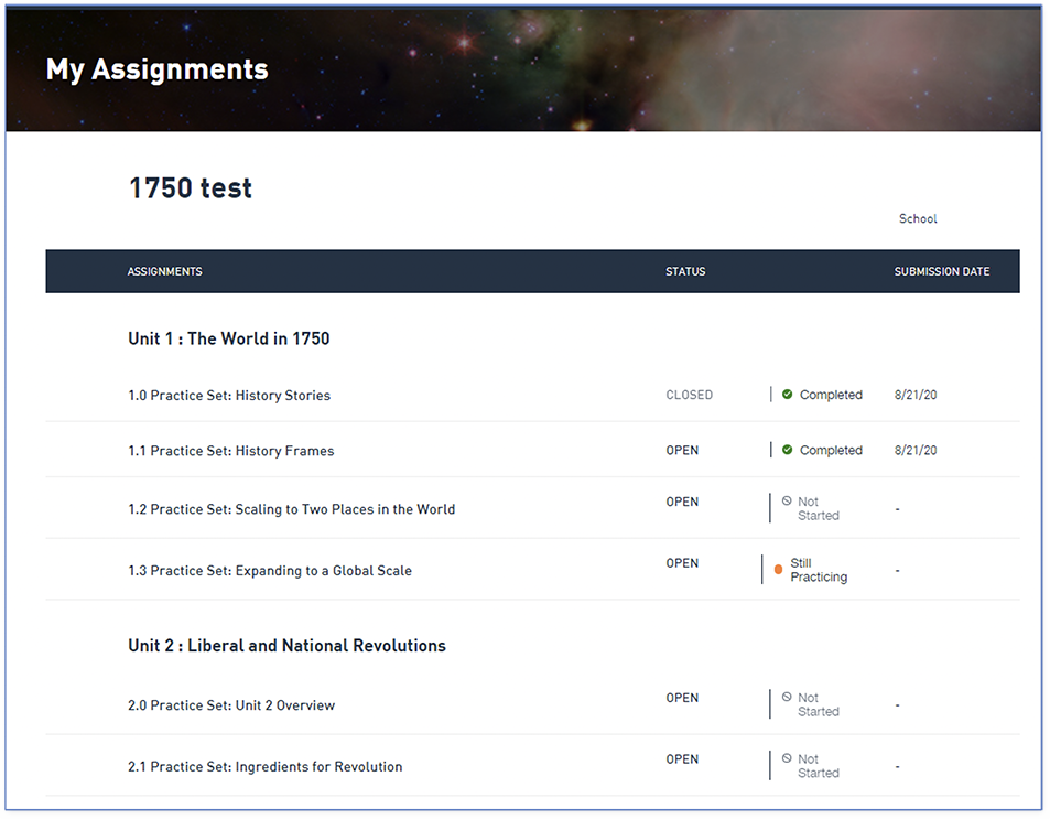 My Assignments page